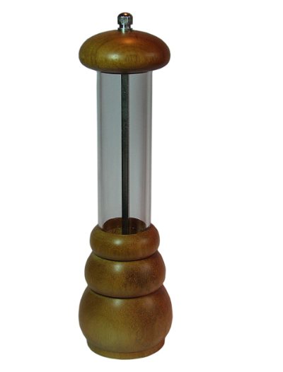 MOEDOR DE SAL GRANDE COM VISOR ACRÍLICO E ACABAMENTO EM MADEIRA - PEPPERMILL 