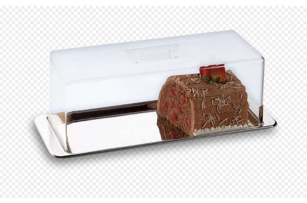PORTA PÃO, ROCAMBOLE E TORTA FRIA INOX COM TAMPA ACRÍLICA 40 X 16 CM 2 PEÇAS ATINA - BRINOX