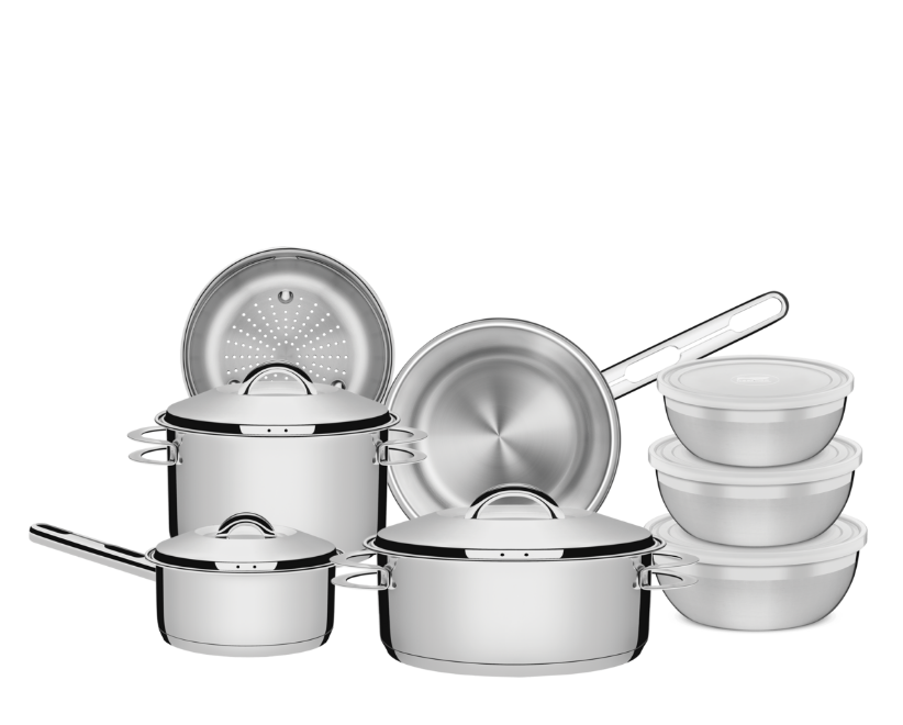 JOGO DE PANELAS INOX COM FUNDO TRIPLO 5 PEÇAS SOLAR - TRAMONTINA