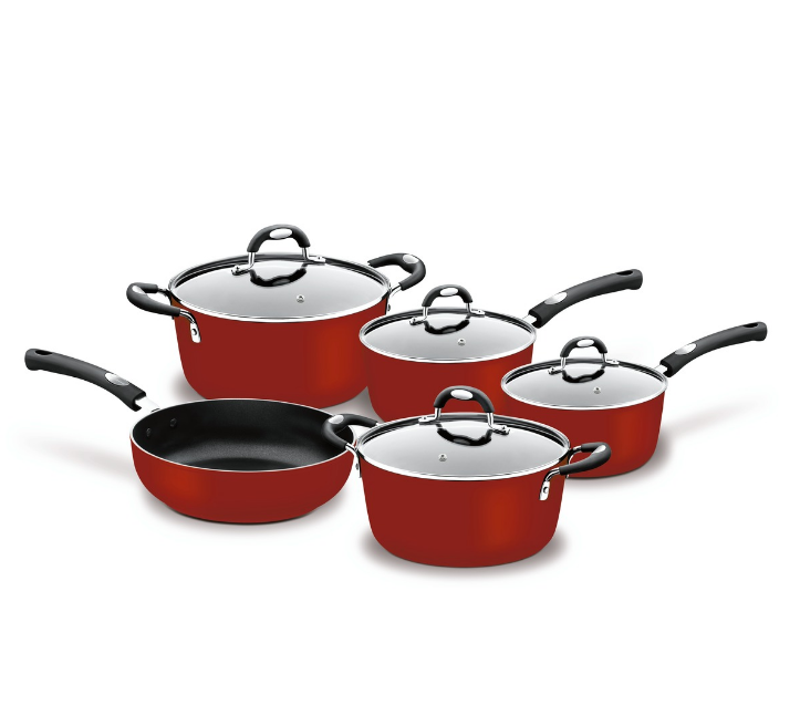 CONJUNTO DE PANELAS ALUMÍNIO COM REVESTIMENTO INTERNO ANTIADERENTE 5 PEÇAS VERMELHA MÔNACO - TRAMONTINA