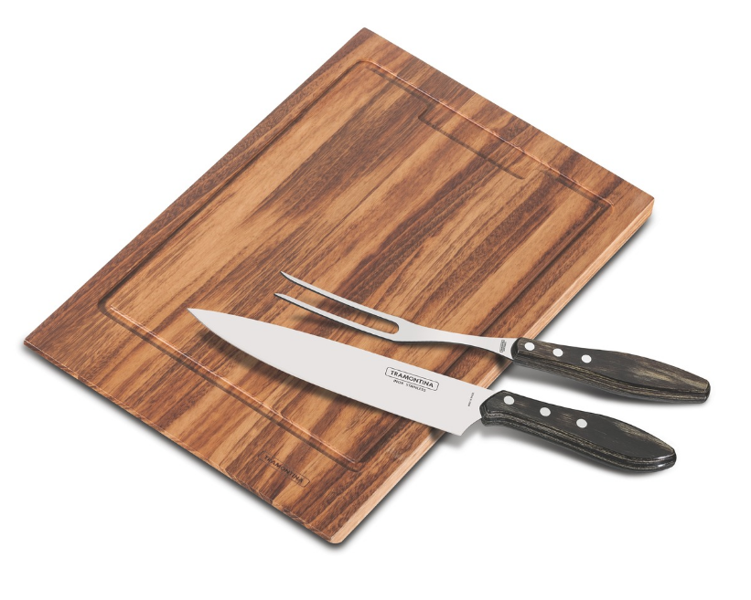JOGO DE CHURRASCO INOX 3 PEÇAS POLYWOOD - TRAMONTINA