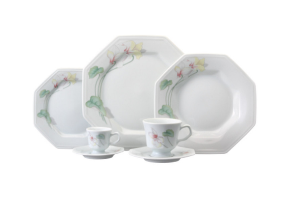JOGO DE JANTAR CHÁ 30 PEÇAS DE PORCELANA PRISMA FLOR ETERNA - SCHIMITD