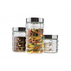 CONJUNTO DE POTES DE VIDRO COM TAMPA INOX BOLAS 3 PEÇAS - EURO