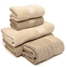 JOGO DE TOALHAS DE BANHO 5 PECAS FIO PENTEADO CANELADO 70/140 BEGE - BUDDEMEYAR 